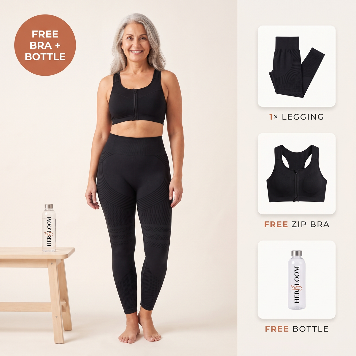 The Drop Set — 1 legging with free zip bra and bottle
