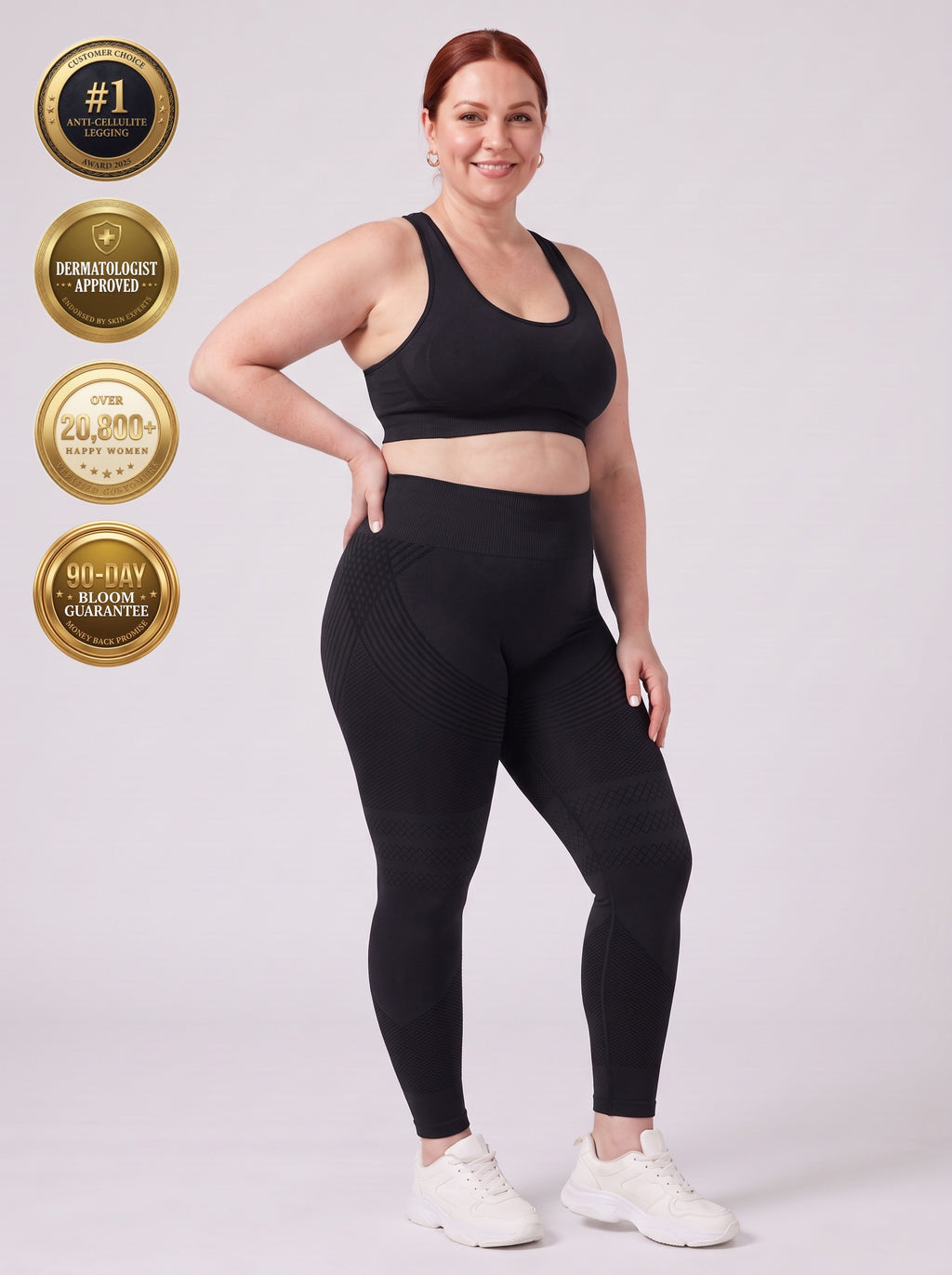 Bloom Leggings anti-cellulite leggings in Black — size 2XL plus-size model, front view