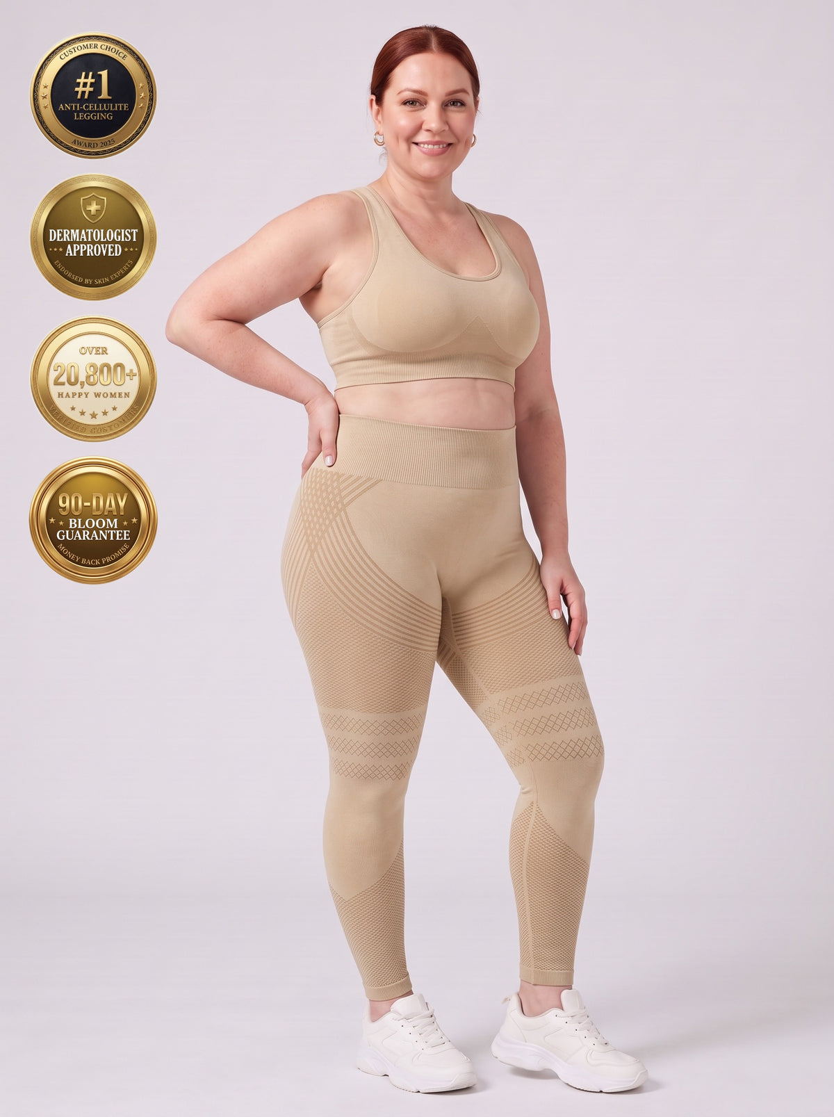 Bloom Leggings anti-cellulite leggings in Dune — size 2XL plus-size model, front view