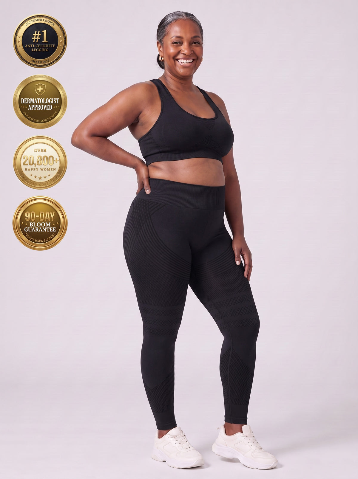 Bloom Leggings anti-cellulite leggings in Black — size 3XL plus-size model, front view