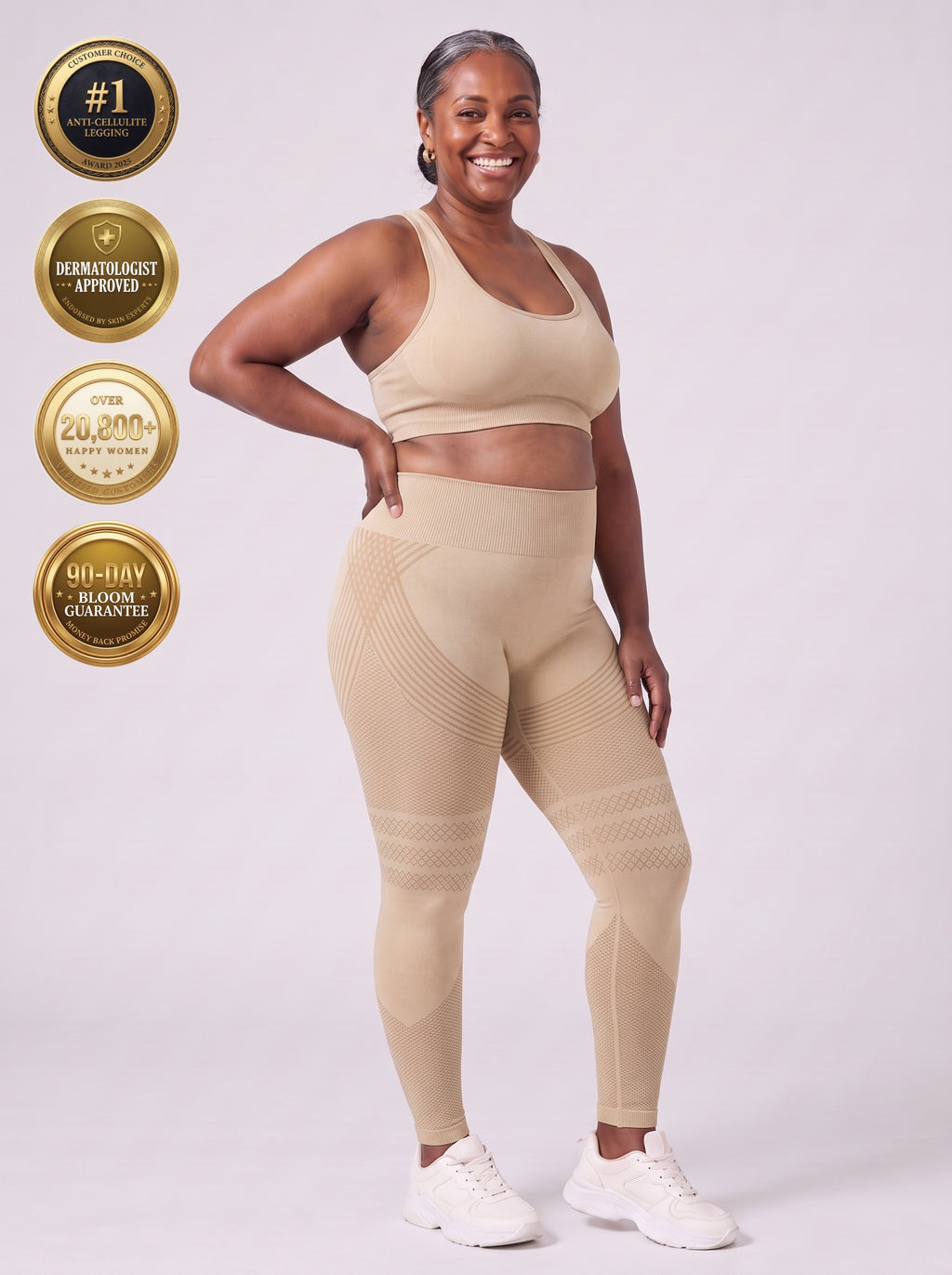 Bloom Leggings anti-cellulite leggings in Dune — size 3XL plus-size model, front view