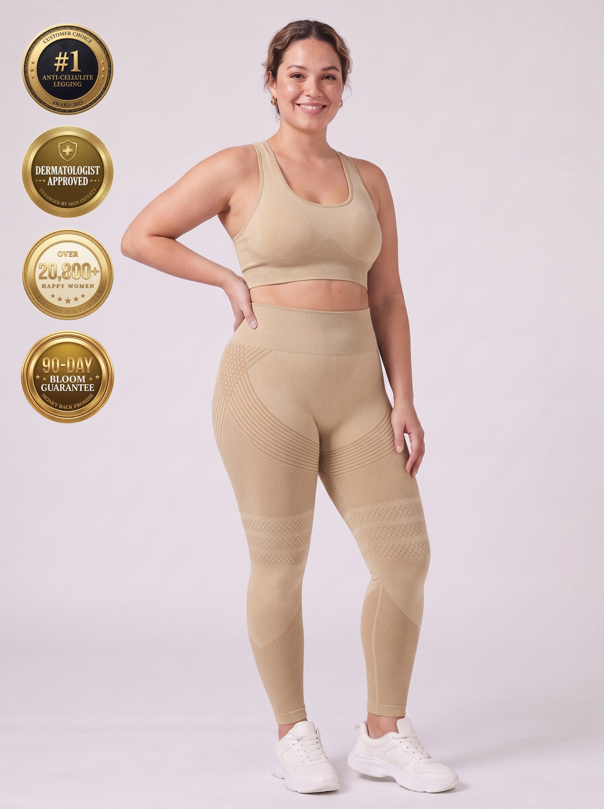 Bloom Leggings anti-cellulite leggings in Dune — size L model, front view