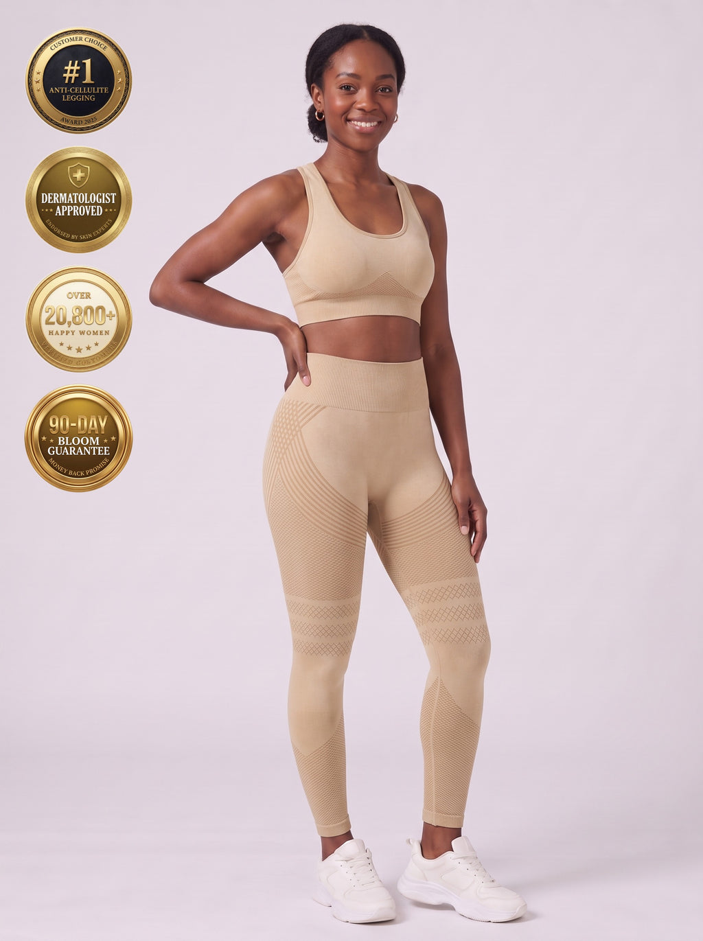 Bloom Leggings anti-cellulite leggings in Dune — size M model, front view