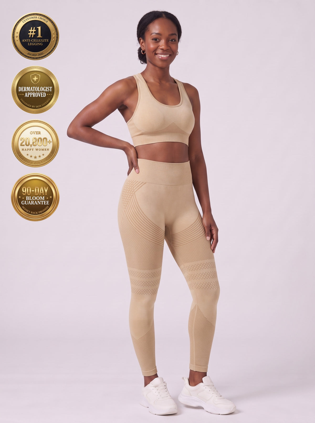 Bloom Leggings anti-cellulite leggings in Dune — size M model, front view