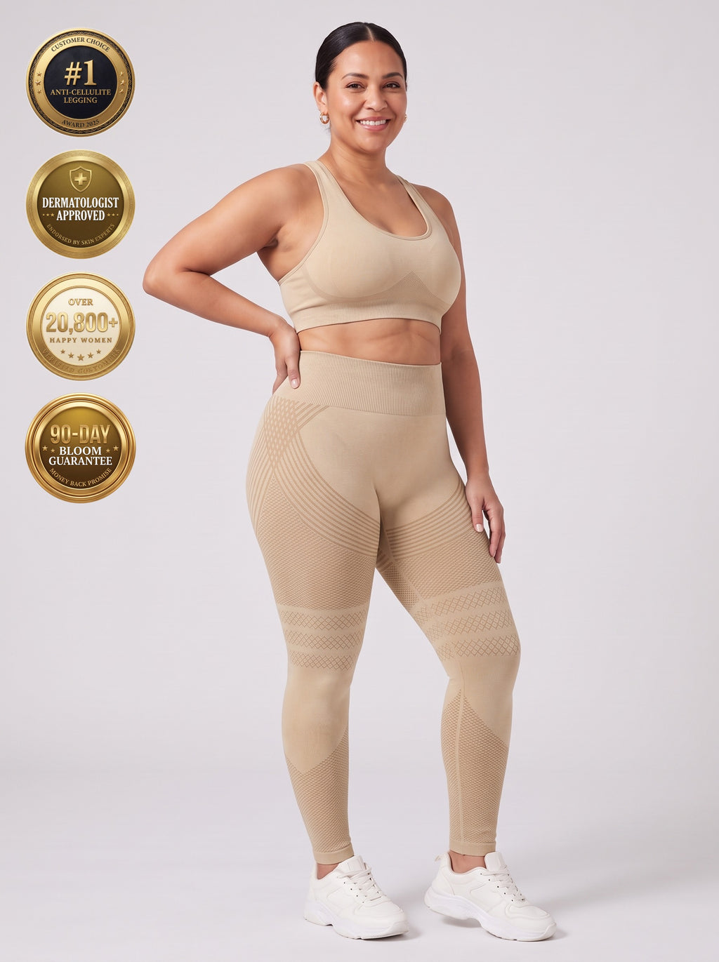 Bloom Leggings anti-cellulite leggings in Dune — size XL plus-size model, front view
