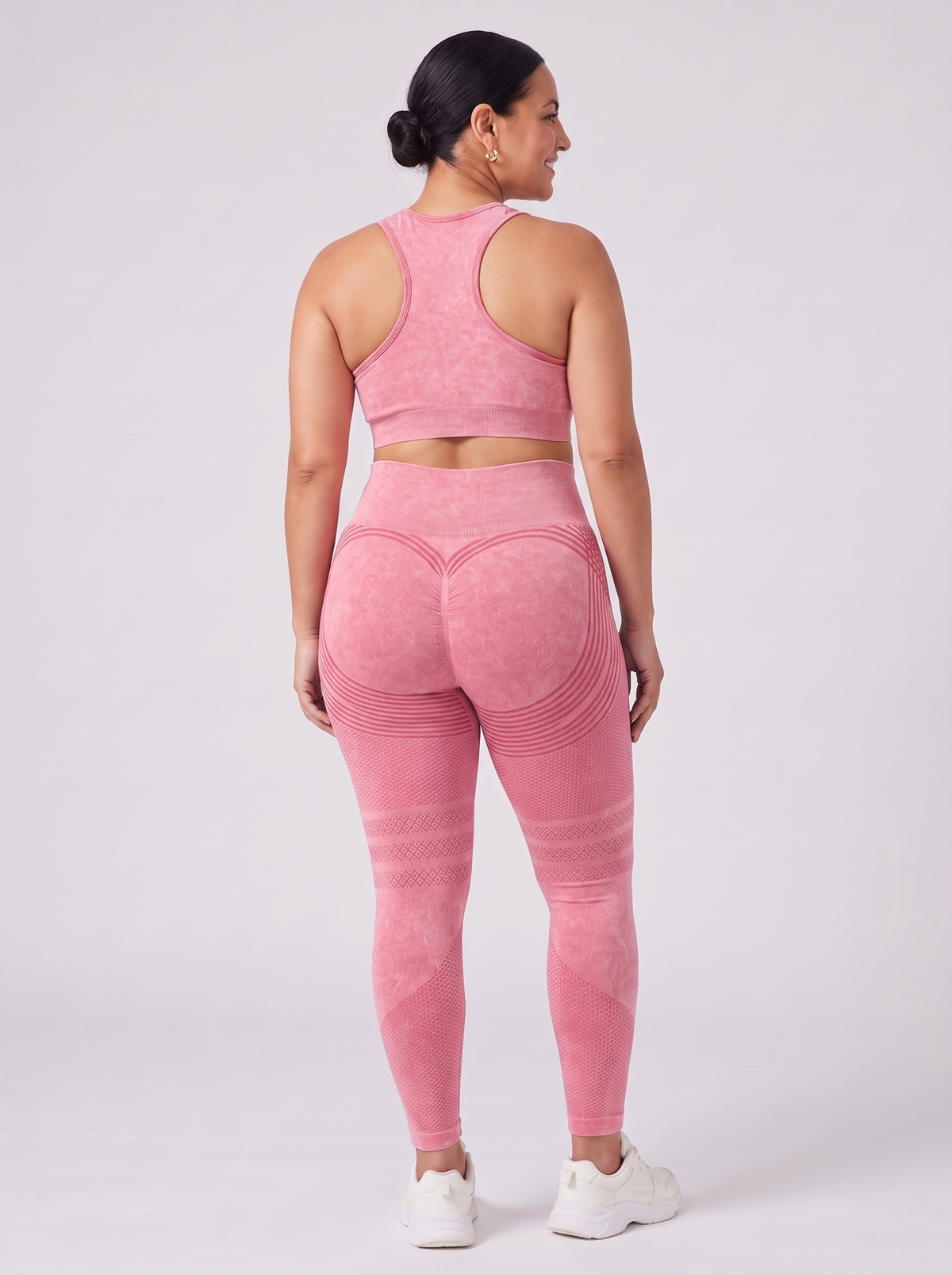 Bloom Leggings anti-cellulite leggings in Blush — size XL plus-size model, back view showing sculpting contour lines