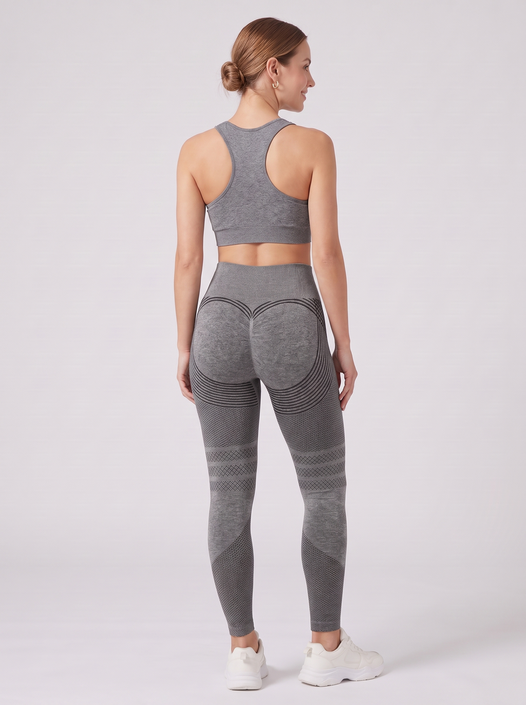 Bloom Leggings anti-cellulite leggings in Slate — size S model, back view showing sculpting contour lines