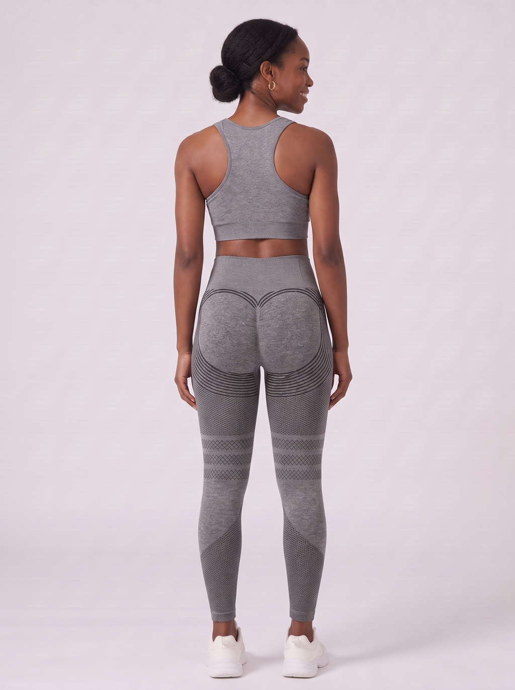 Bloom Leggings anti-cellulite leggings in Slate — size M model, back view showing sculpting contour lines