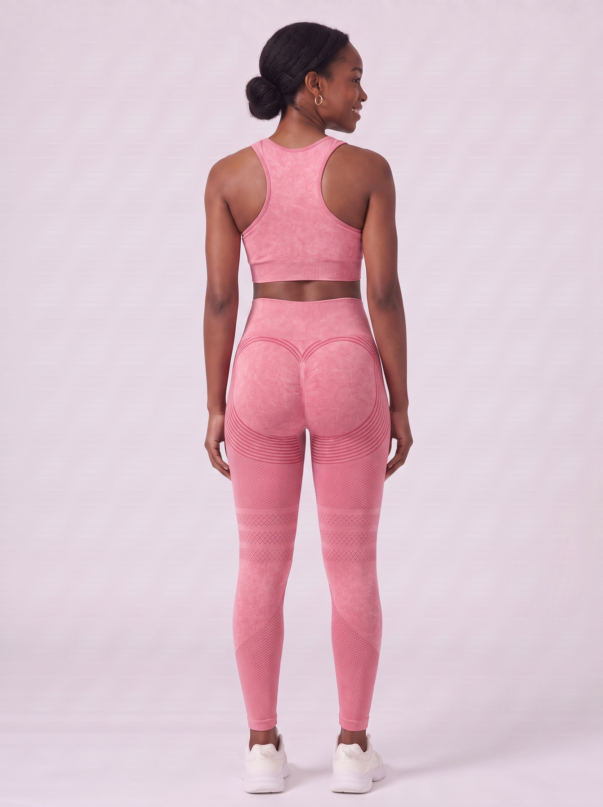 Bloom Leggings anti-cellulite leggings in Blush — size M model, back view showing sculpting contour lines