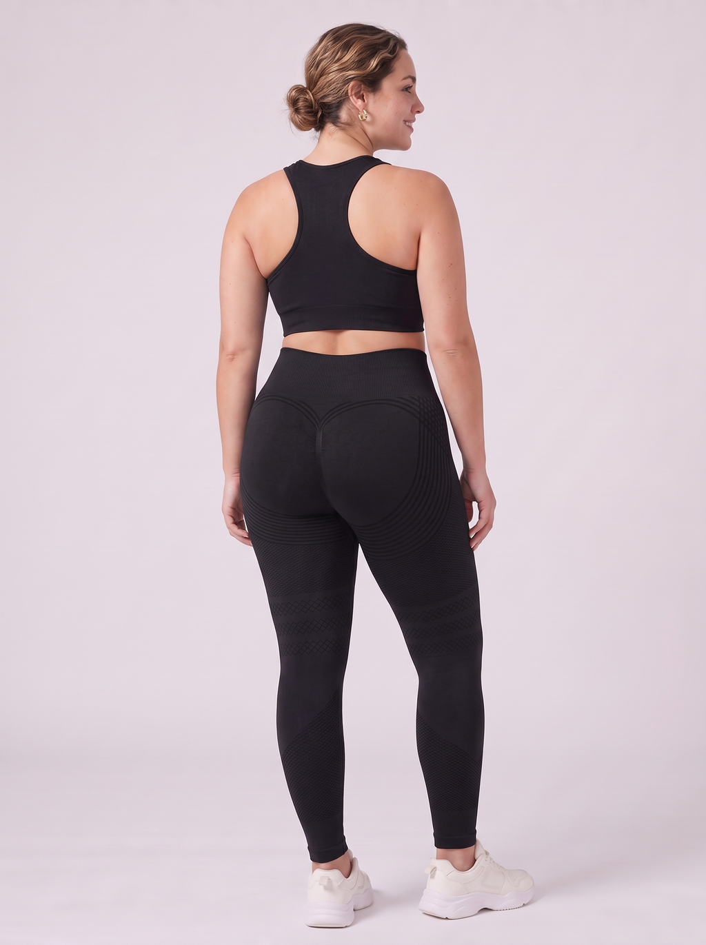 Bloom Leggings anti-cellulite leggings in Black — size L model, back view showing sculpting contour lines