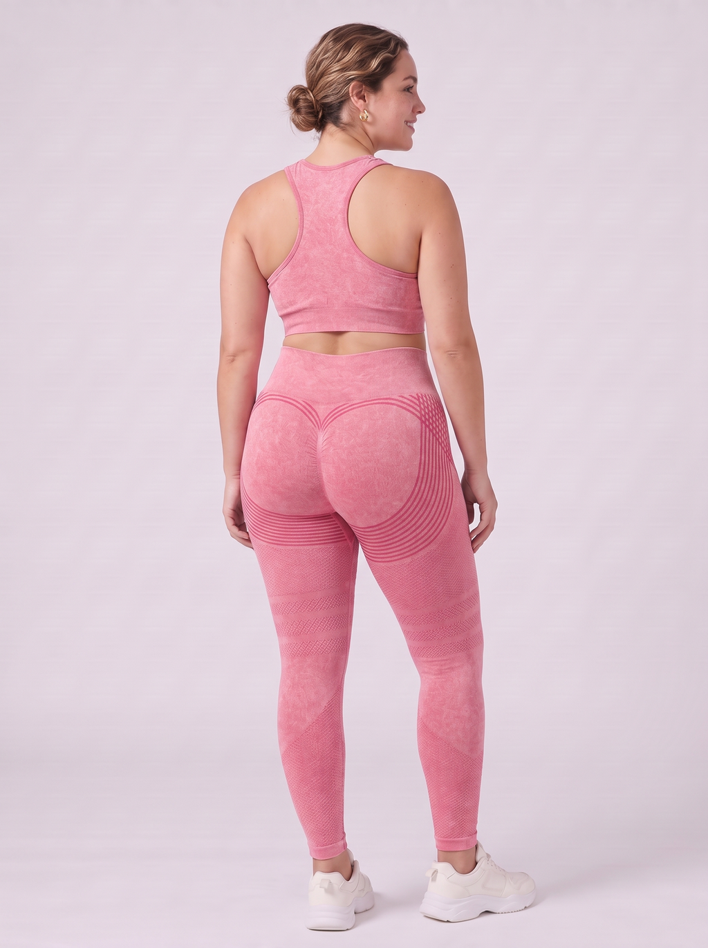 Bloom Leggings anti-cellulite leggings in Blush — size L model, back view showing sculpting contour lines
