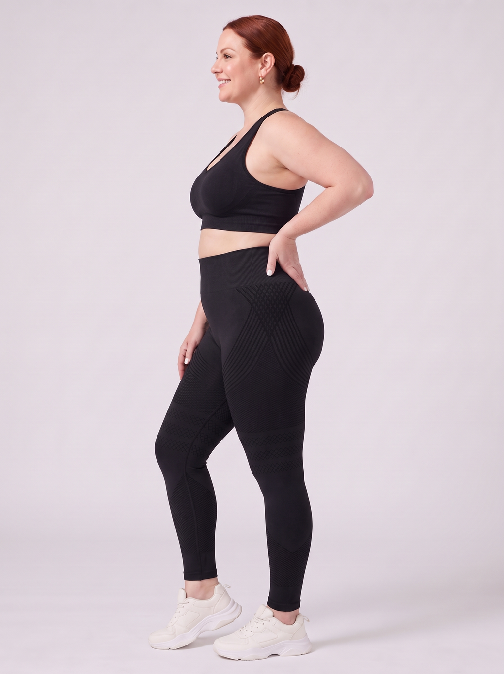 Bloom Leggings anti-cellulite leggings in Black — size 2XL plus-size model, side view