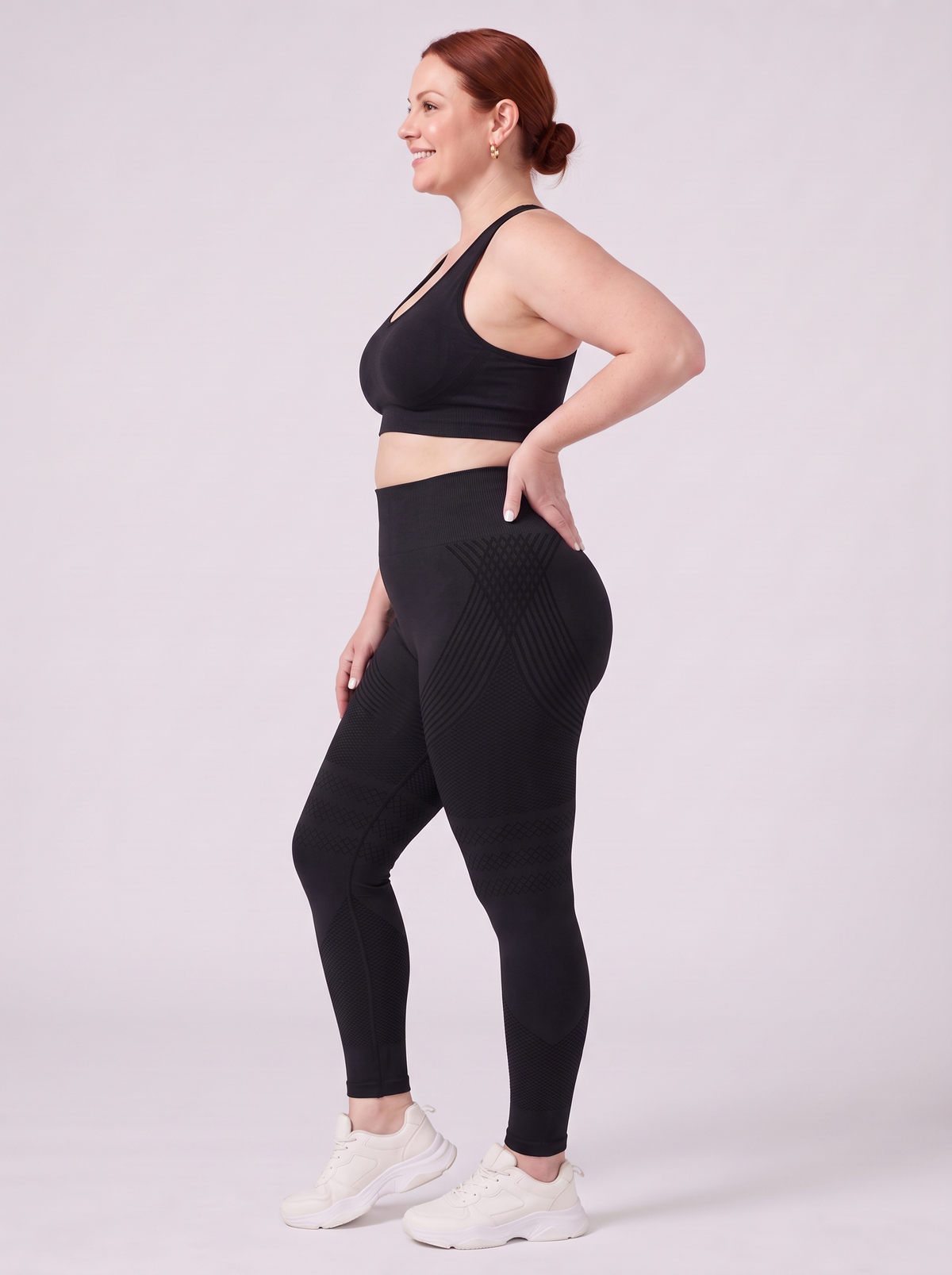 Bloom Leggings anti-cellulite leggings in Black — size 2XL plus-size model, side view