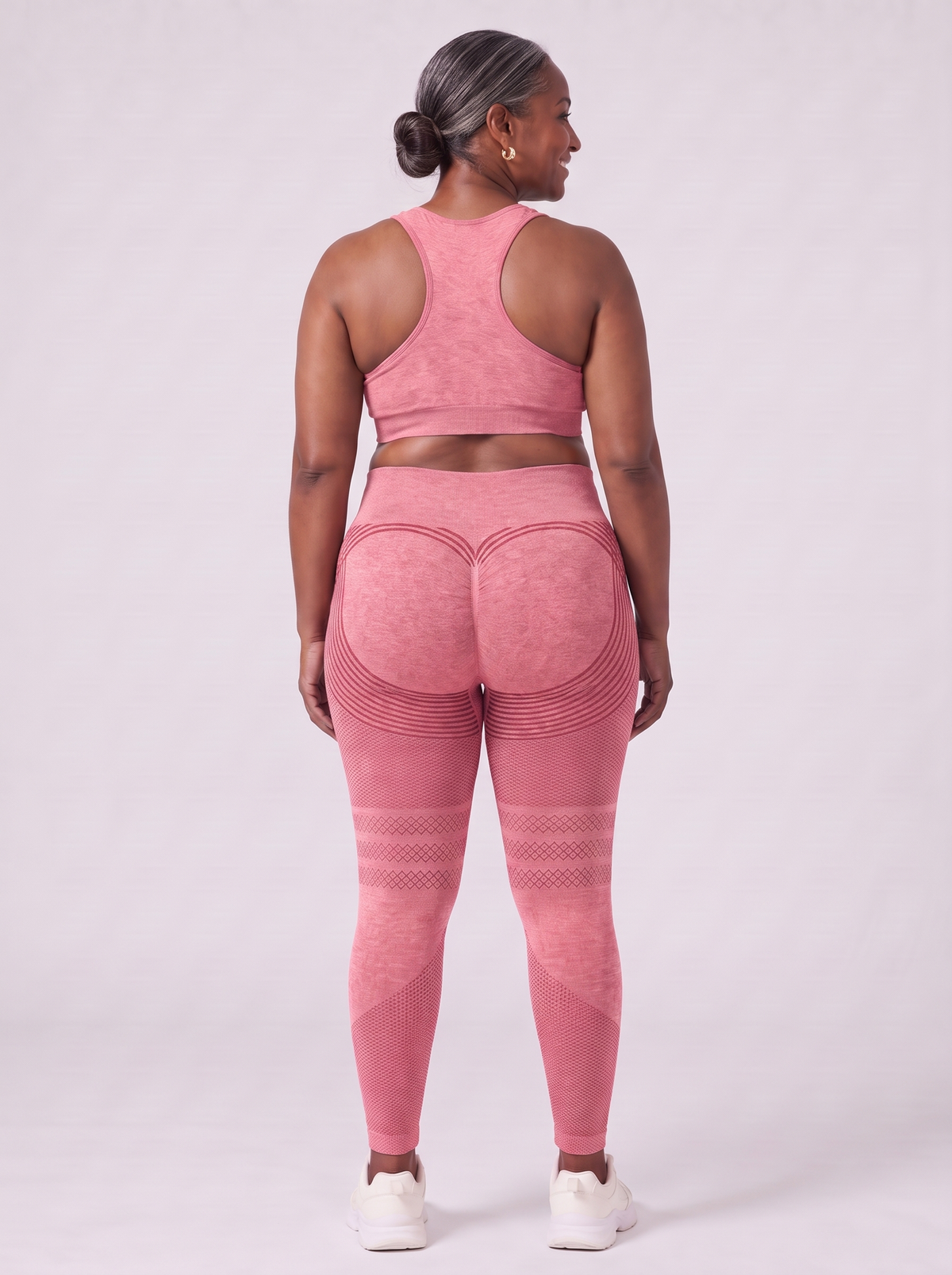 Bloom Leggings anti-cellulite leggings in Blush — size 3XL plus-size model, back view showing sculpting contour lines