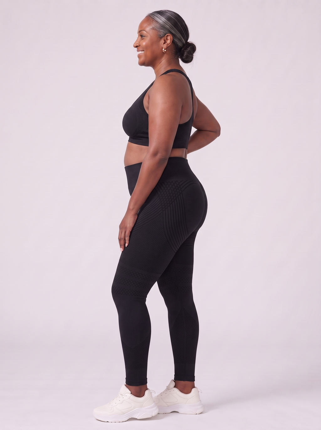Bloom Leggings anti-cellulite leggings in Black — size 3XL plus-size model, side view