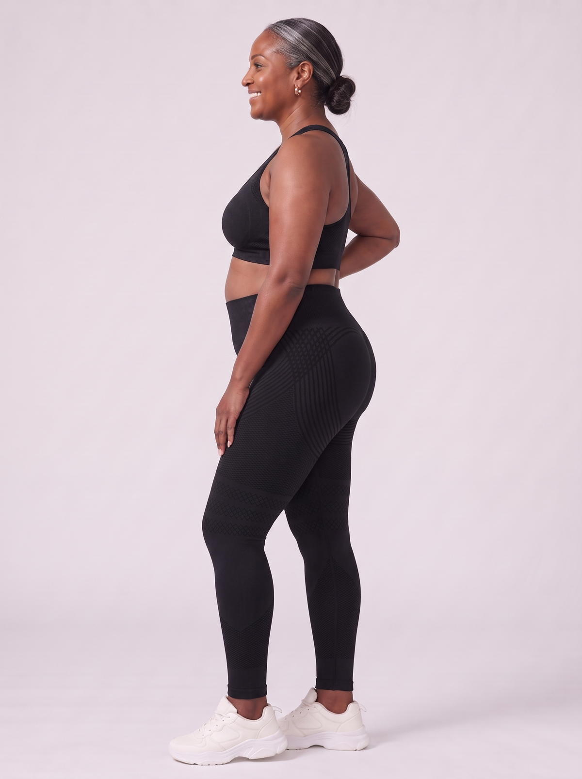 Bloom Leggings anti-cellulite leggings in Black — size 3XL plus-size model, side view